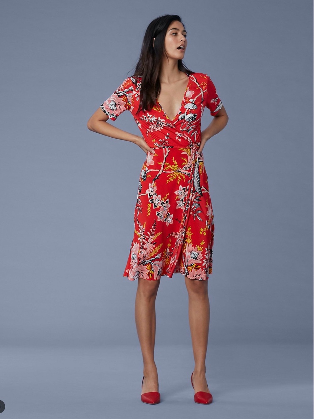 Diane Von Furstenberg Red Floral Silk Midi Dress